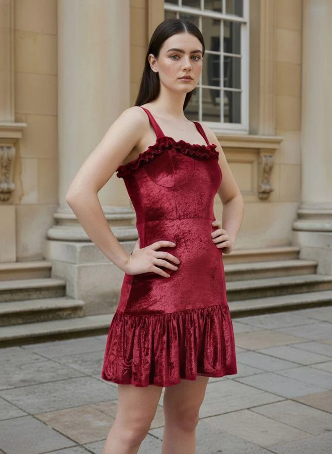 مرفوعة Women Fit and Flared Solid Sweetheart Sleeveless Tiered Dress